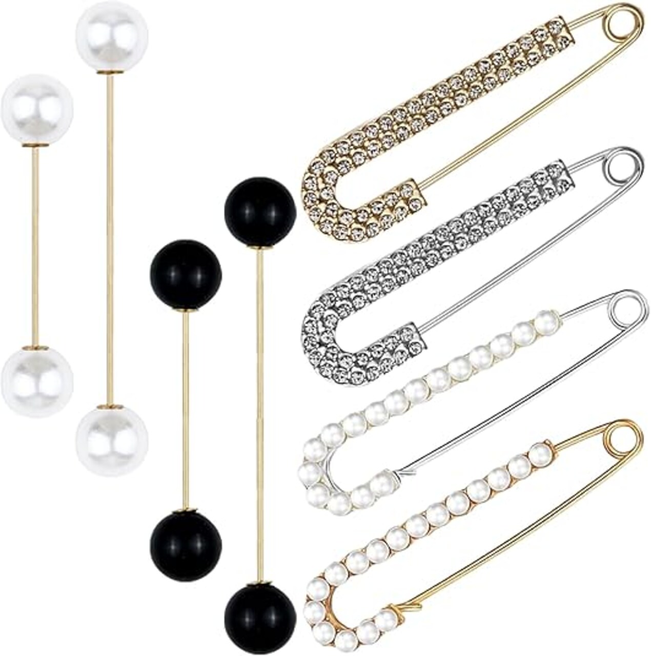 8-Piece Retro Sweater & Shawl Clips – Faux Crystal Pearl Brooch Pins for Women and Girls, Costume Accessories, Waist or Back Cincher for Cardigans, Collars, Dresses, Shirts, and Jeans